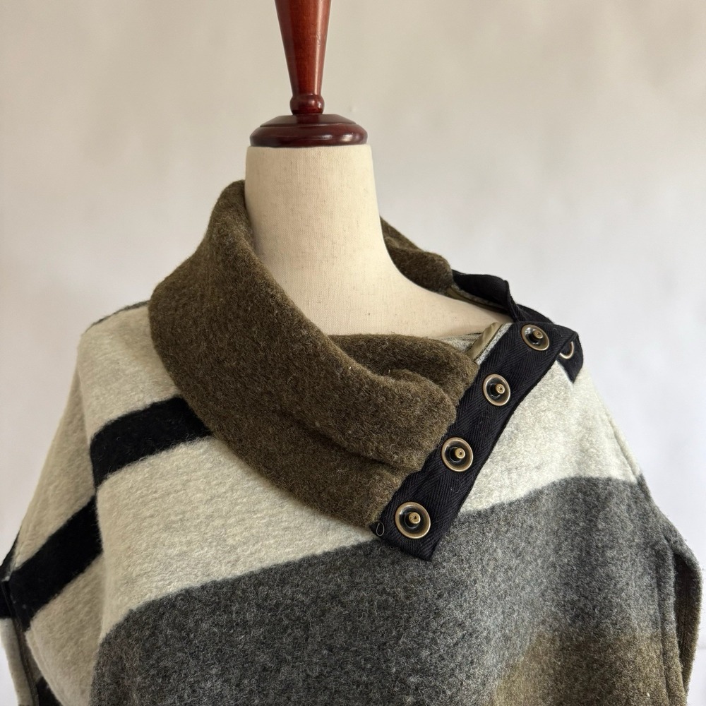 Tabitha Wool Blend Striped Poncho Cape XS Lagenlook Draped Boho Cozy Chic Layers - Picture 2 of 11